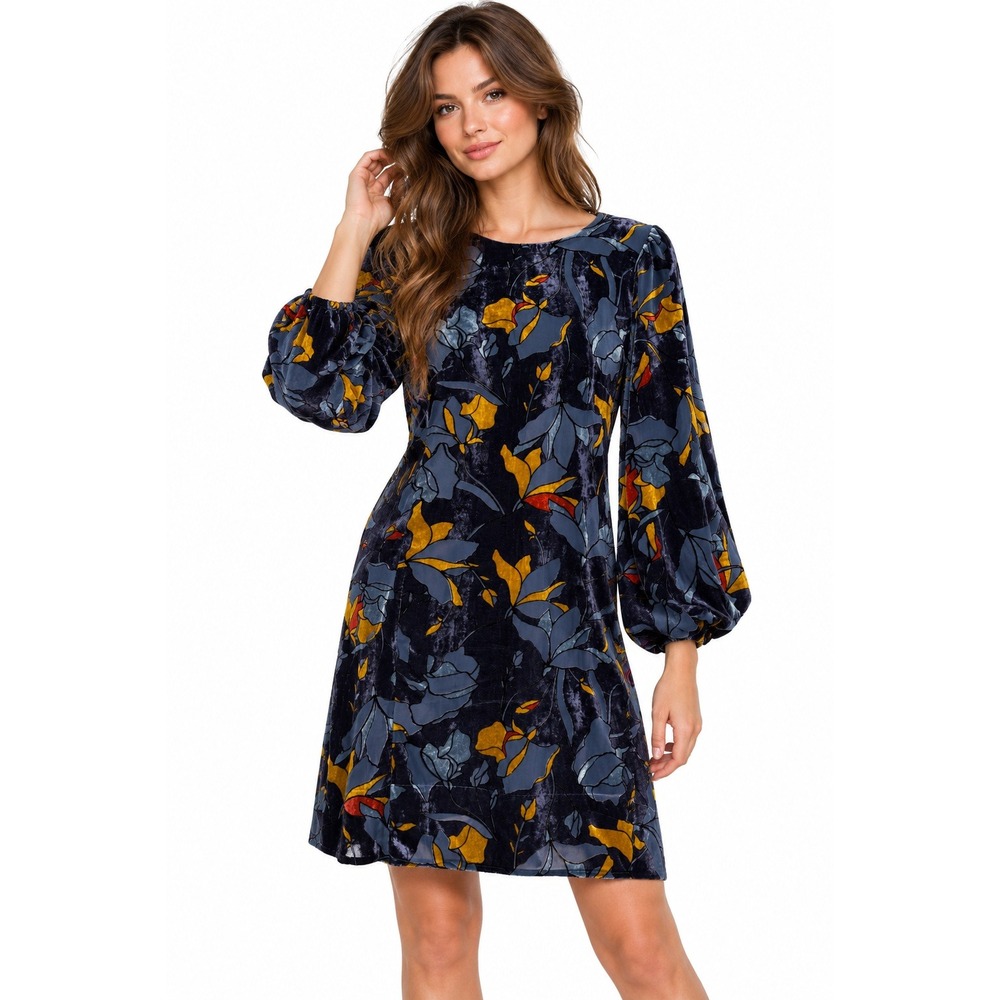 French Connection Velvet Floral Dress Size 6 Balloon Sleeve Mini